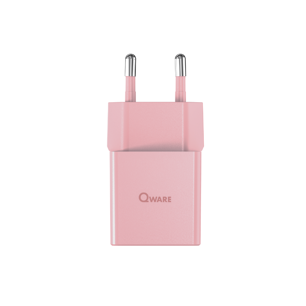 Qware Mini Dual Charger (USB-C/A) with PowerDelivery - Pink