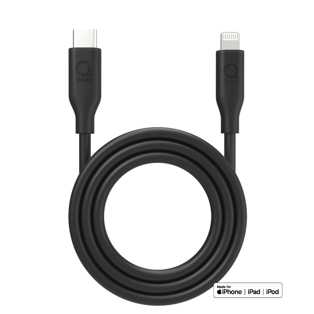 Qware USB-C to 8-Pins/Lightning Fast-Charge Cable - Black